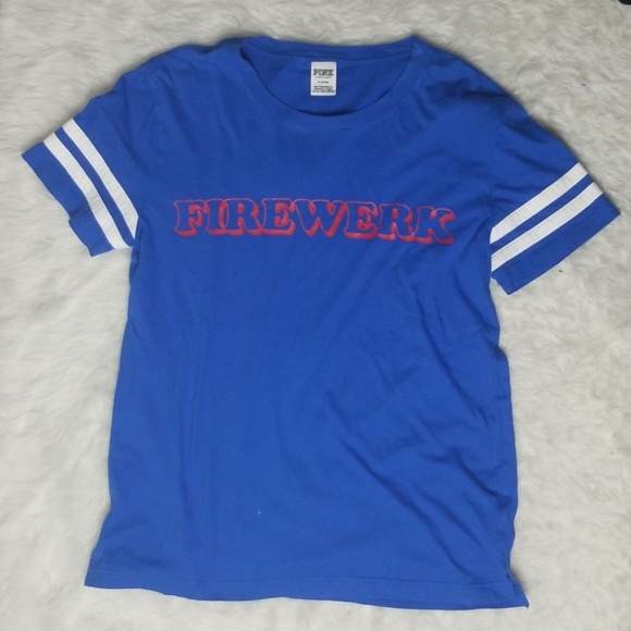 4th of July tee blue red white firewerk pink! Fireworks preppy lounge shirt - Picture 1 of 5